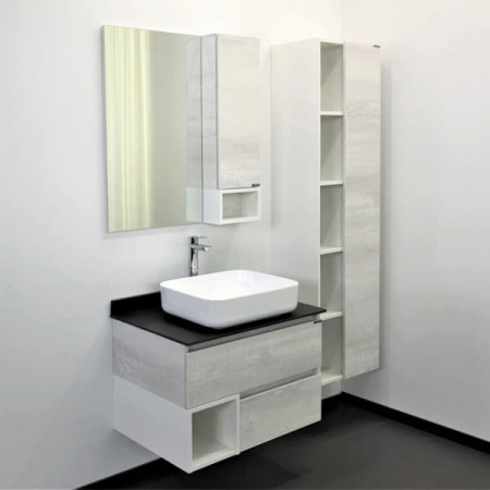 Тумба с раковиной Comforty "Прага-75" дуб белый с антрацитовой столешницей