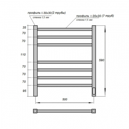 Полотенцесушитель электрический Point PN71856W П7 500x600, диммер справа, белый