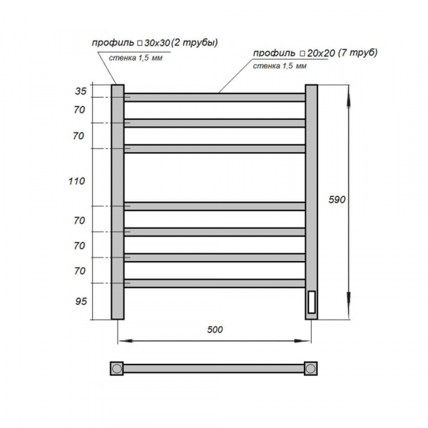 Полотенцесушитель электрический Point PN71856W П7 500x600, диммер справа, белый