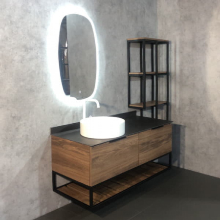 Тумба с раковиной Comforty "Порто-120-1" дуб тёмно-коричневый с черной столешницей