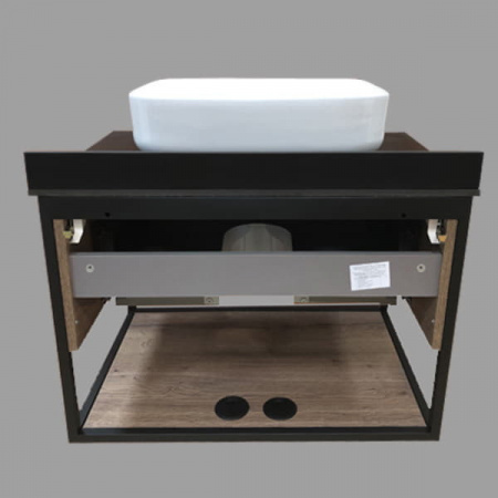 Тумба с раковиной Comforty "Кёльн-75" дуб темный с черной столешницей