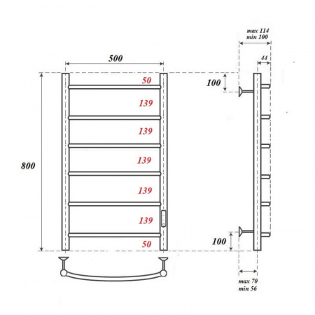 Полотенцесушитель электрический Point PN04858B П6 500x800 диммер справа, белый