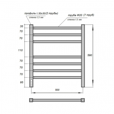Полотенцесушитель электрический Point PN70756W П7 500x600, диммер слева, белый