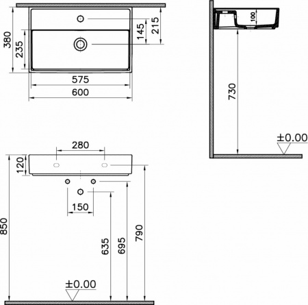 Раковина VitrA Archiplan 7401B003-0001 60 см