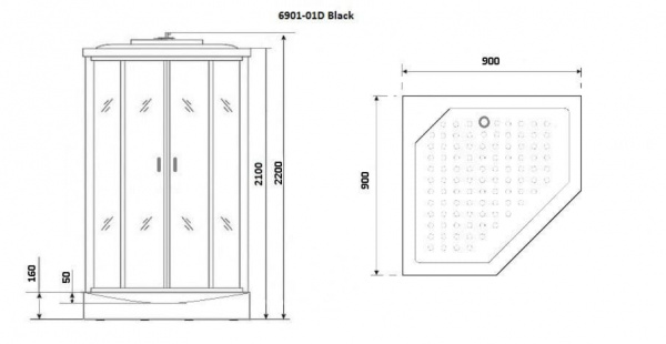 Душевая кабина Niagara Premium NG-6901-01D BLACK, 90x90x220 см