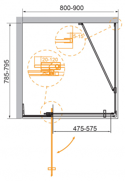 Душевой уголок Cezares SLIDER-AH-1-80-80/90-BR-Cr