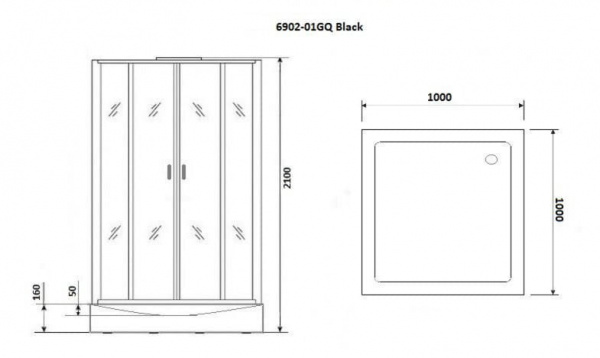 Душевая кабина Niagara Premium NG-6902-01GQ BLACK, 100x100x210 см