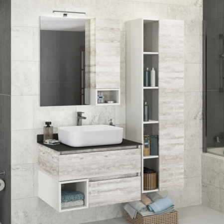 Тумба с раковиной Comforty "Прага-75" дуб белый с антрацитовой столешницей