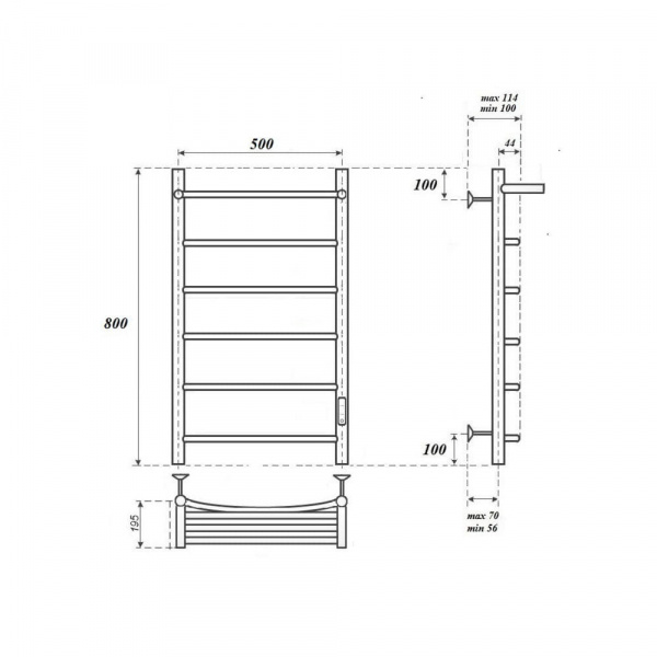 Полотенцесушитель электрический Point PN04858P П5 500x800 с полкой, диммер справа, хром