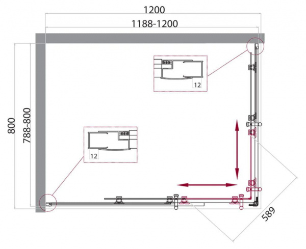 Душевой уголок BelBagno UNO-195-AH-2-120/80-C-Cr