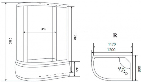 Душевая кабина Timo Eco TE-0720 P R, 120x80x218 см