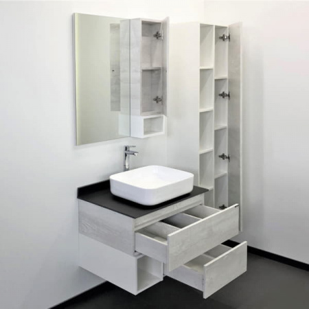 Тумба с раковиной Comforty "Прага-75" дуб белый с антрацитовой столешницей