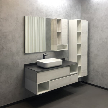 Тумба с раковиной Comforty "Прага-120" дуб белый с антрацитовой столешницей