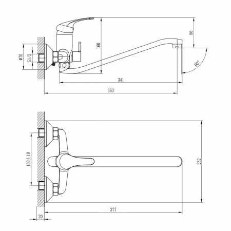 Смеситель Rossinka A35-34 универсальный с S-образным изливом
