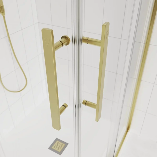 Душевой угол Veconi Evo 300 G, 800х800x1950, золото брашинг, прозрачное стекло