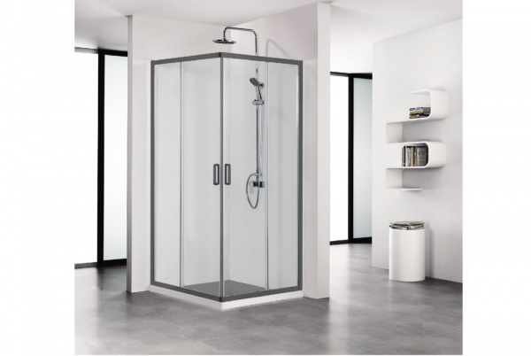 AQ ARI KV10020BL Душевой уголок квадратный, двери раздвижные 1000x1000x2000 профиль черный, стекло прозрачное