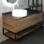 Тумба с раковиной Comforty "Порто-120-1" дуб тёмно-коричневый с черной столешницей