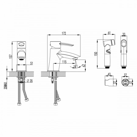 Смеситель Lemark Atlantiss LM3216C для раковины с гигиеническим душем