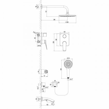 Смеситель Lemark Bronx LM3722BL для ванны и душа, встраиваемый