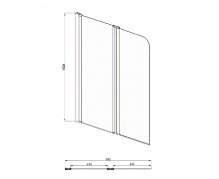 AQ NFB 6222-100 (новый артикул AQ DEL SBA 10015CH) Шторка на ванну двухэлементная, поворотная 1000X1500 профиль хром, стекло прозрачное