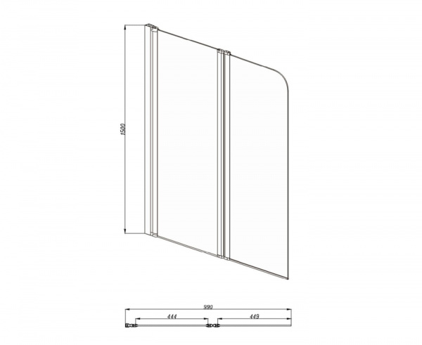 AQ NFB 6222-100 (новый артикул AQ DEL SBA 10015CH) Шторка на ванну двухэлементная, поворотная 1000X1500 профиль хром, стекло прозрачное