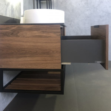 Тумба с раковиной Comforty "Порто-120-1" дуб тёмно-коричневый с черной столешницей