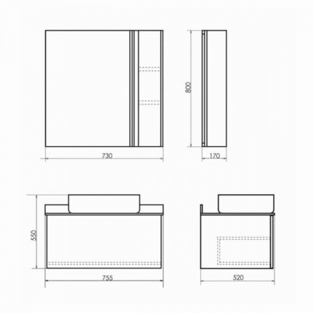 Тумба с раковиной Comforty "Эдинбург-75" бетон светлый с черной столешницей
