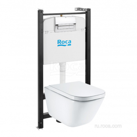 ПЭК Roca The Gap 893104100 подвесная чаша Rimless + инсталляция + сиденье + панель смыва