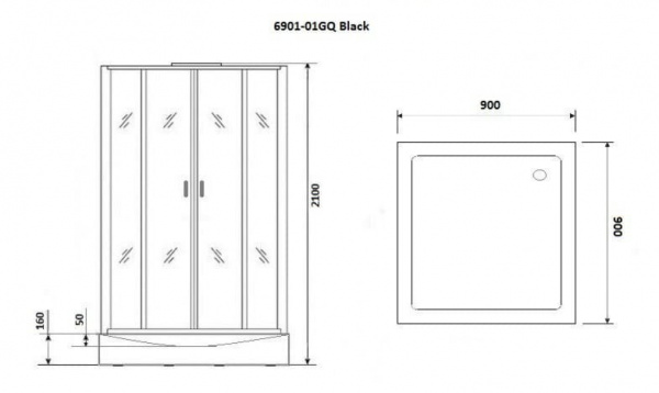 Душевая кабина Niagara Premium NG-6901-01GQ BLACK, 90x90x210 см