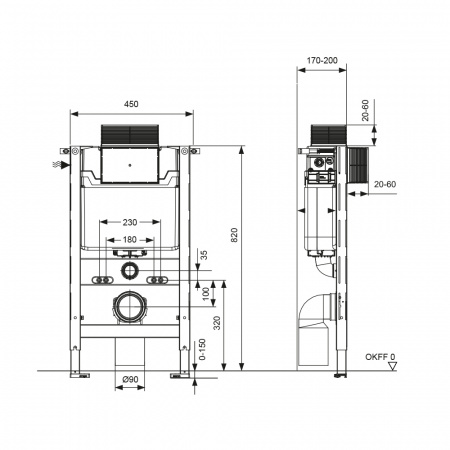 Инсталляция для унитаза TECEspring Profil S300380, высота 82 см