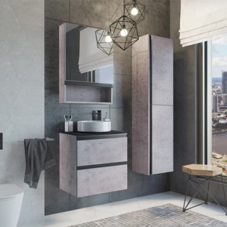 Тумба с раковиной Comforty "Эдинбург-60-2" бетон светлый с черной столешницей