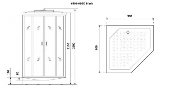 Душевая кабина Niagara Premium NG-6901-01GD BLACK, 90x90x220 см