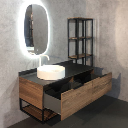 Тумба с раковиной Comforty "Порто-120-1" дуб тёмно-коричневый с черной столешницей