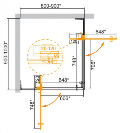 Душевой уголок Cezares SLIDER-AH-2-80/90-90/100-C-Cr