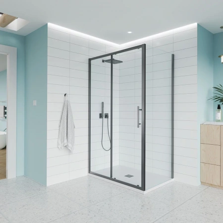 Душевой угол Veconi Evo 100SP GR 1200х1200x1950, графит брашинг, прозрачное стекло