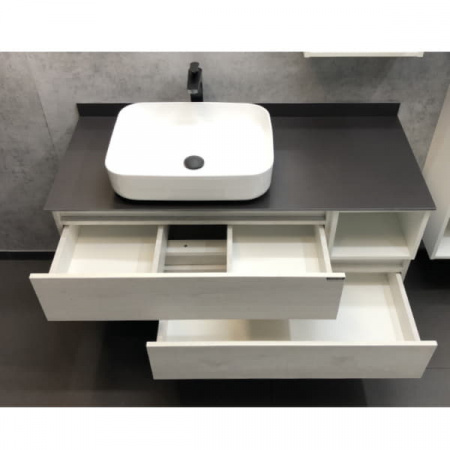 Тумба с раковиной Comforty "Прага-120" дуб белый с антрацитовой столешницей