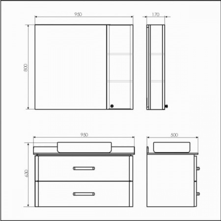 Тумба с раковиной Comforty "Амстердам-95" белая с черной матовой столешницей