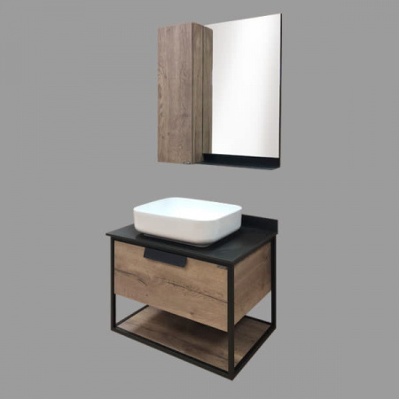 Тумба с раковиной Comforty "Кёльн-75" дуб темный с черной столешницей