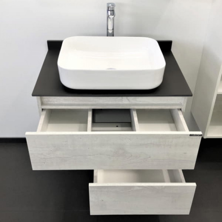 Тумба с раковиной Comforty "Прага-75" дуб белый с антрацитовой столешницей