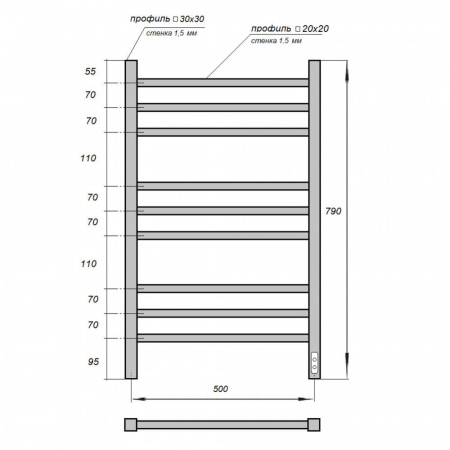 Полотенцесушитель электрический Point PN71858W П9 500x800, диммер справа, белый