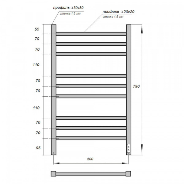 Полотенцесушитель электрический Point PN71858W П9 500x800, диммер справа, белый