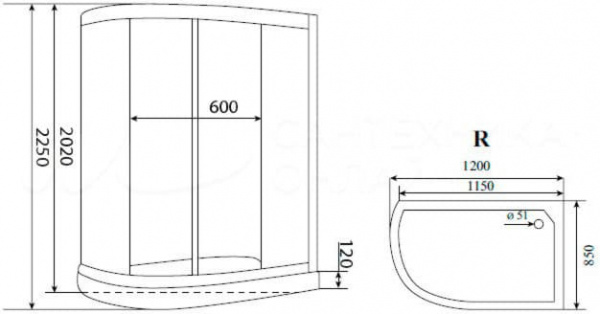 Душевая кабина Timo Comfort T-8802 Fabric Glass R "P", 120x85x220 см