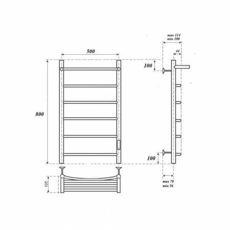 Полотенцесушитель электрический Point PN04858PB П5 500x800 с полкой, диммер справа, черный